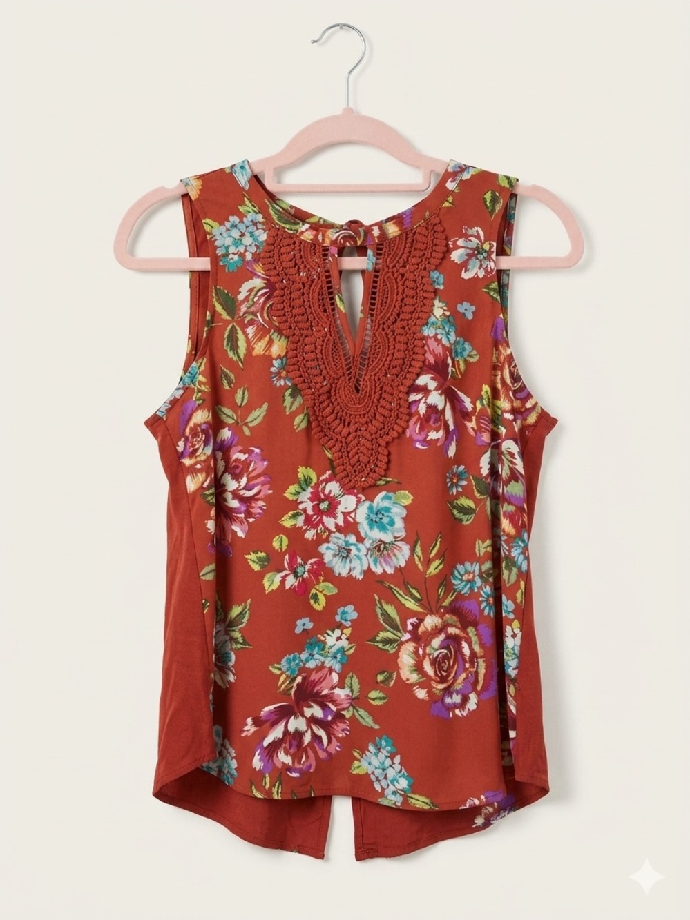 NWT Daniel Rainn Rust Floral Crochet-Trim Sleeveless Camisole